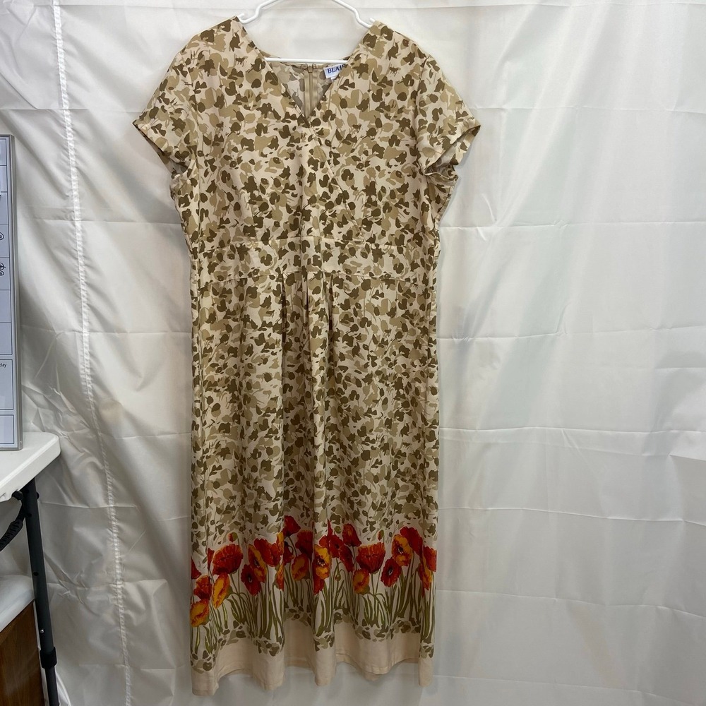 Vintage BLAIR women's‎ beige floral v-neck loose relaxed zip ankle modest dress